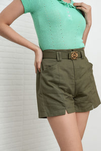 LUMI Belted Tailored Shorts (Army Green)