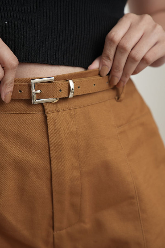 DARCY Tailored High Waist Belted Shorts (Tawny Brown)