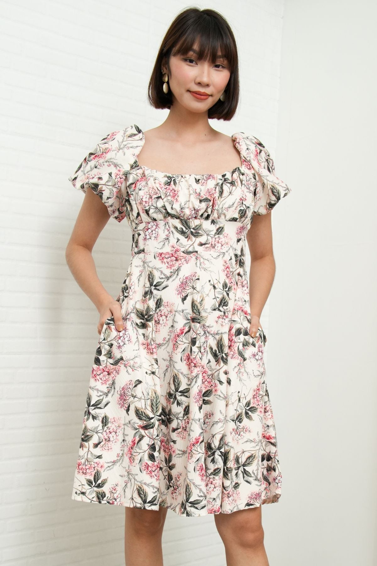 MAISIE Puff-Sleeve Babydoll Dress (Floral 2)