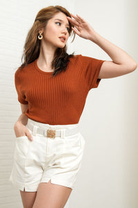 JOSEPHINE Textured Knit Top (Rust)