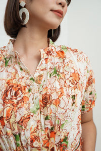 AGNES Belted Pleated Floral Dress