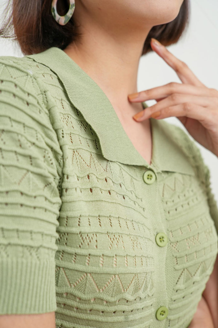 MARYAM Textured Knit Crop Shirt (Sage Green)