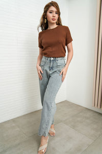 JOSEPHINE Textured Knit Top (Chocolate Brown)