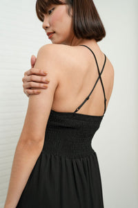 RAMONA Smocked Halter Criss-cross Back Dress (Black)