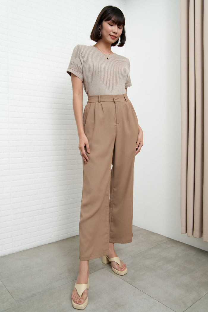 HARVEY High-Waist Tailored Straight Leg Trousers (Light Brown)