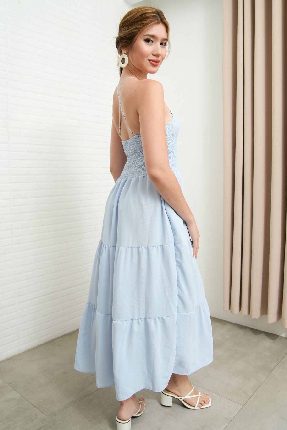RAMONA Smocked Halter Criss-cross Back Dress (Powder Blue)