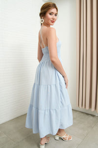 RAMONA Smocked Halter Criss-cross Back Dress (Powder Blue)