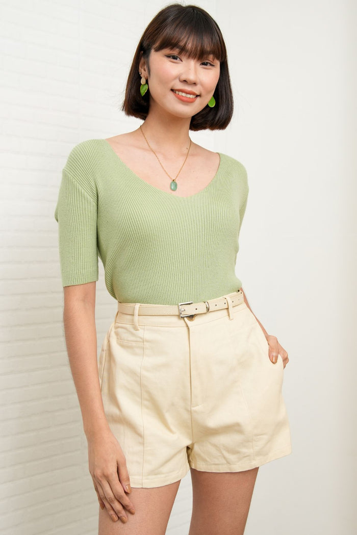 DARCY Tailored High Waist Belted Shorts (Light Khaki)