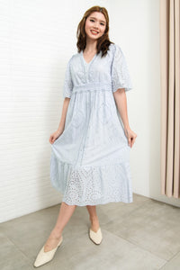 CERYS V-Neck Flutter-Sleeve Eyelet Dress (Powder Blue)