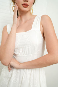 SOLEIL Sleeveless Eyelet Midi Dress (White)