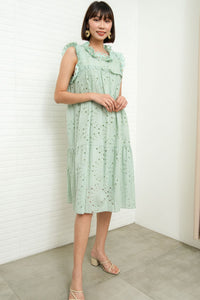 MAREN Tiered Broderie Midi Dress (Sage Green)