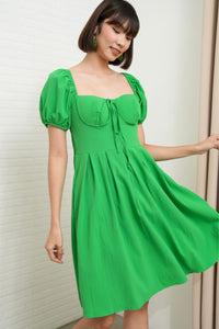 ODESSA Puff-Sleeve Padded Dress (Green)