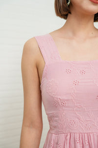 SOLEIL Sleeveless Eyelet Midi Dress (Blush Pink)