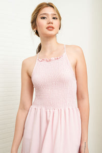 RAMONA Smocked Halter Criss-cross Back Dress (Light Pink)