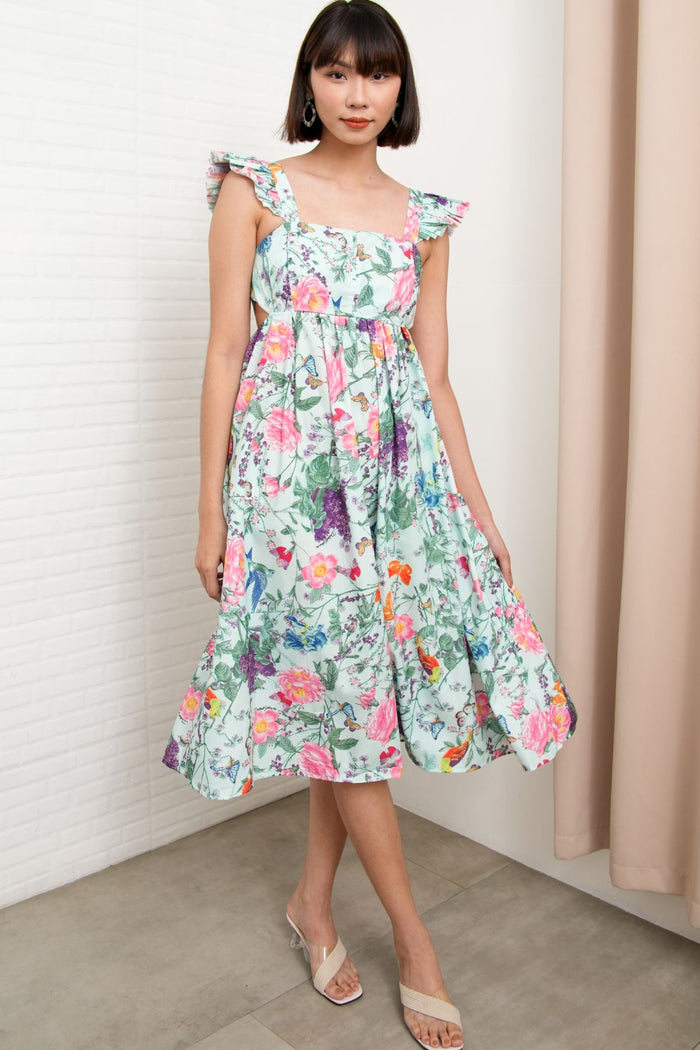 BEATRICE Flutter-Sleeve Midi Dress (Garden)