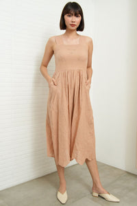 SOLEIL Sleeveless Eyelet Midi Dress (Nude)