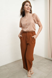 HARVEY High-Waist Tailored Straight Leg Trousers (Russet Brown)