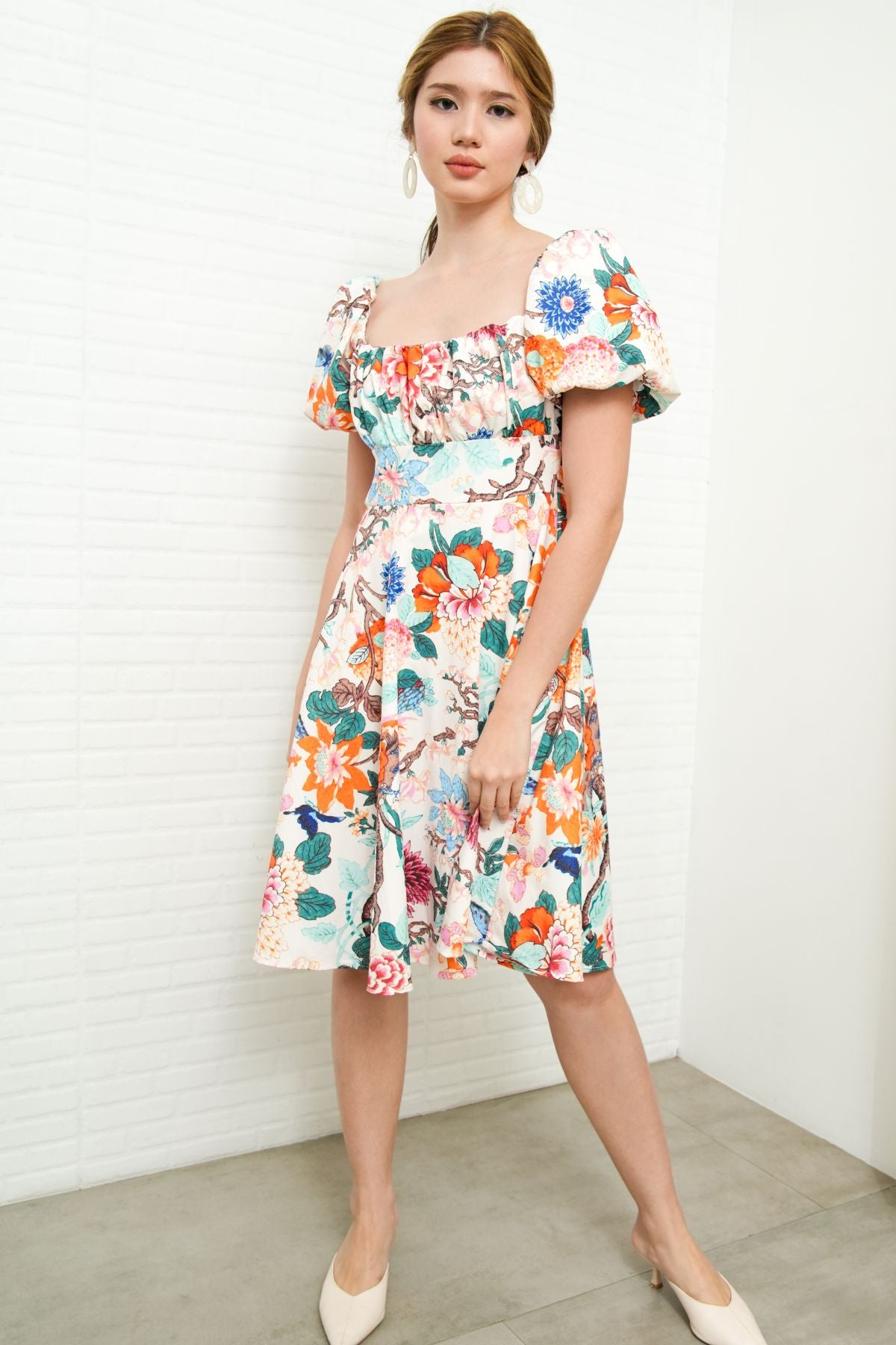 MAISIE Puff-Sleeve Babydoll Dress (Floral 1)