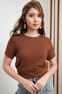 JOSEPHINE Textured Knit Top (Chocolate Brown)