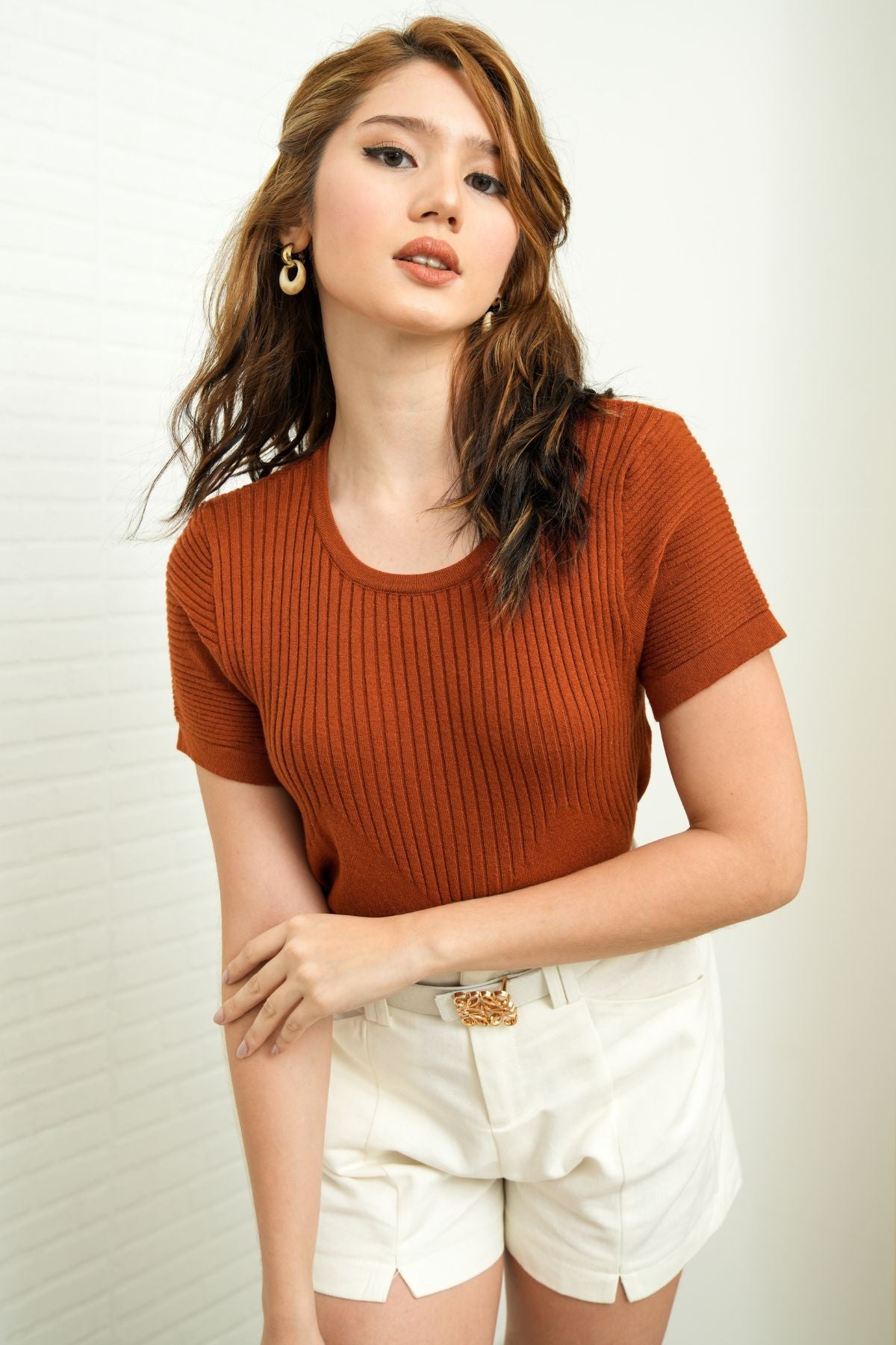 JOSEPHINE Textured Knit Top (Rust)