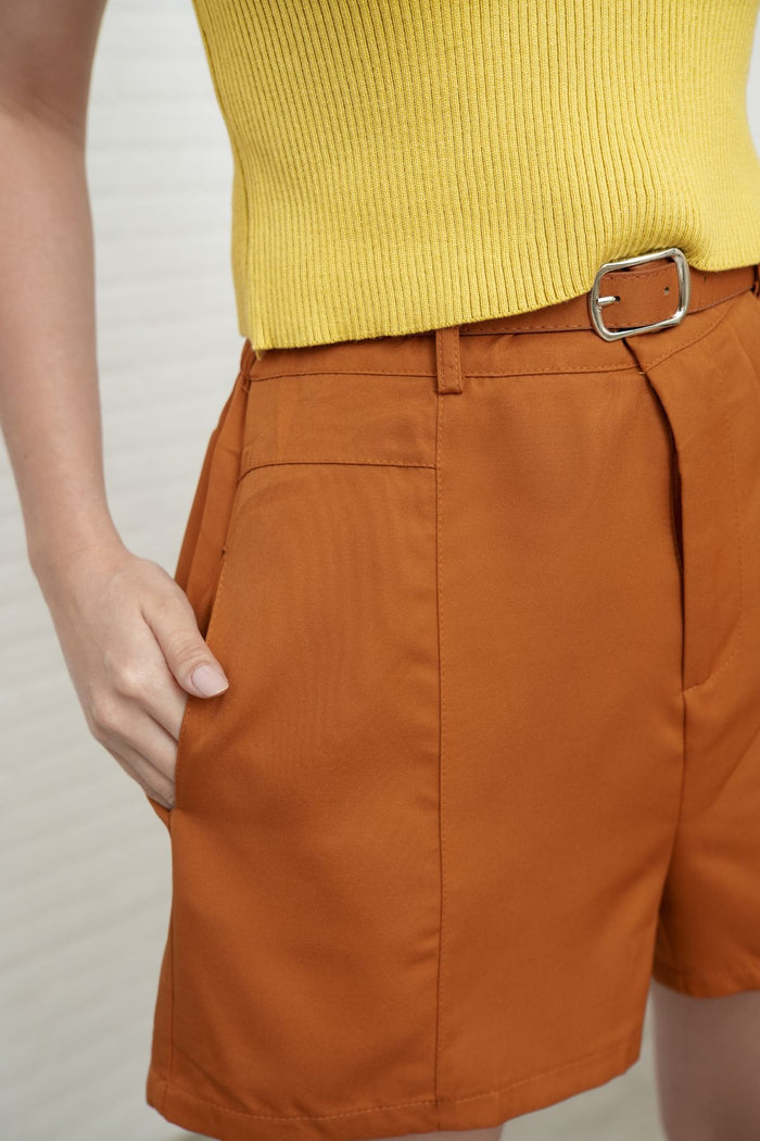 INEJ Belted Tailored Shorts (Squash Brown)