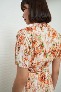 AGNES Belted Pleated Floral Dress