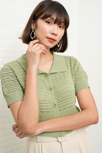 MARYAM Textured Knit Crop Shirt (Sage Green)