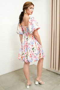 ANYA Pleated Puff-Sleeve Floral Dress (Garden)