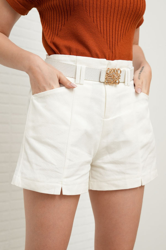 LUMI Belted Tailored Shorts (White)