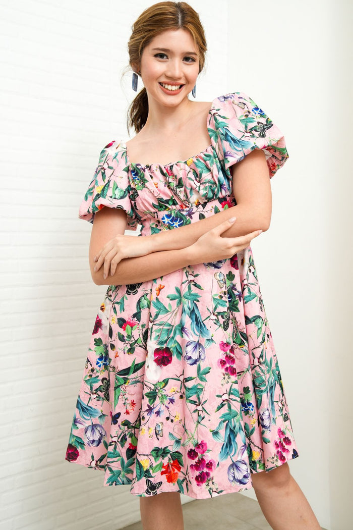 MAISIE Puff-Sleeve Babydoll Dress (Floral 3)
