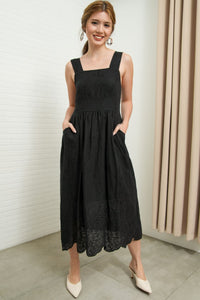 SOLEIL Sleeveless Eyelet Midi Dress (Black)