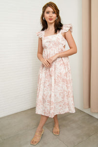 BEATRICE Flutter-Sleeve Midi Dress (Cream Floral)