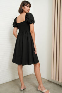 ODESSA Puff-Sleeve Padded Dress (Black)