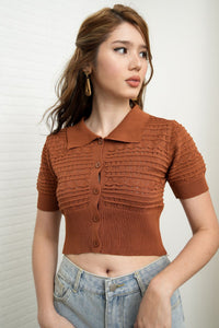 MARYAM Textured Knit Crop Shirt (Russet Brown)