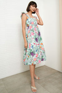BEATRICE Flutter-Sleeve Midi Dress (Garden)