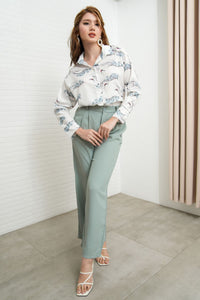 HARVEY High-Waist Tailored Straight Leg Trousers (Sage Green)