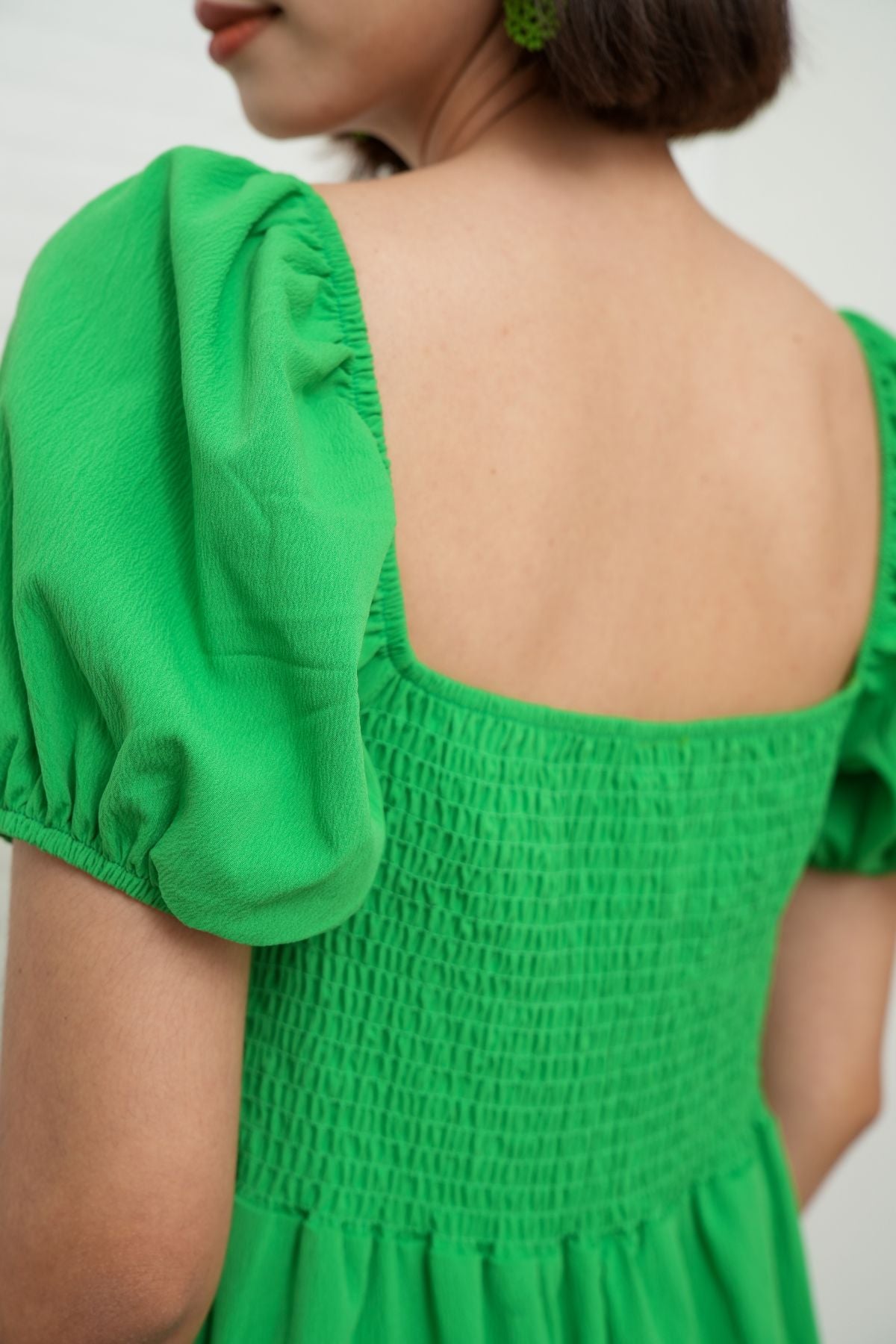 ODESSA Puff-Sleeve Padded Dress (Green)