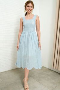 SOLEIL Sleeveless Eyelet Midi Dress (Powder Blue)