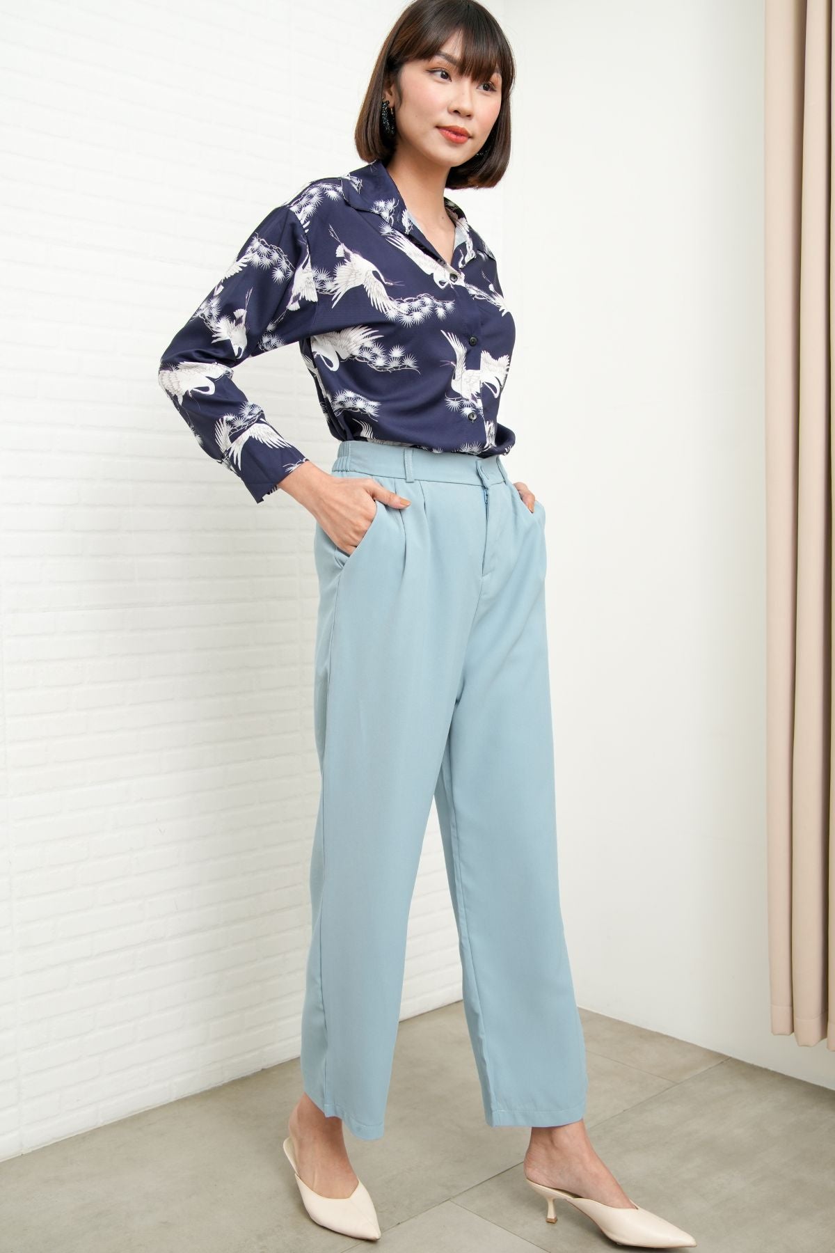 HARVEY High-Waist Tailored Straight Leg Trousers (Pastel Blue)