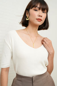 VEDA V-Neck Rib-Knit Top (White)