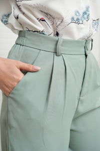 HARVEY High-Waist Tailored Straight Leg Trousers (Sage Green)