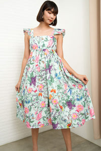 BEATRICE Flutter-Sleeve Midi Dress (Garden)