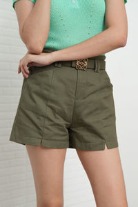 LUMI Belted Tailored Shorts (Army Green)