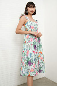 BEATRICE Flutter-Sleeve Midi Dress (Garden)