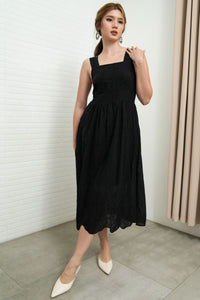 SOLEIL Sleeveless Eyelet Midi Dress (Black)