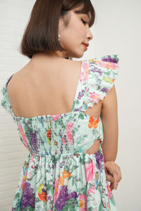 BEATRICE Flutter-Sleeve Midi Dress (Garden)