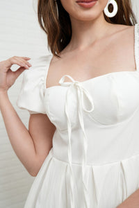 ODESSA Puff-Sleeve Padded Dress (White)