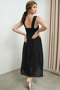 SOLEIL Sleeveless Eyelet Midi Dress (Black)