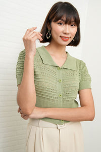 MARYAM Textured Knit Crop Shirt (Sage Green)