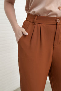 HARVEY High-Waist Tailored Straight Leg Trousers (Russet Brown)